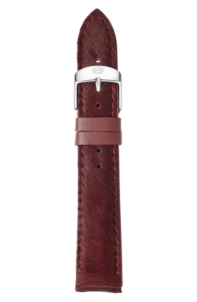 Michele 18mm Genuine Calf Hair Watch Strap In Wine