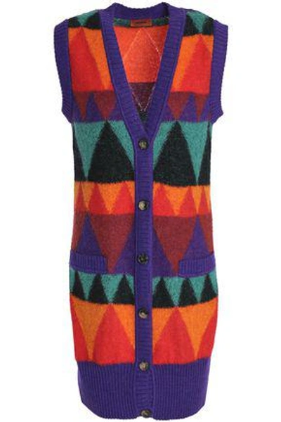 Missoni Crochet-knit Wool-blend Cardigan In Purple