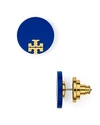 Tory Burch Enamel Logo Stud Earrings In Indian Ocean/ Tory Gold