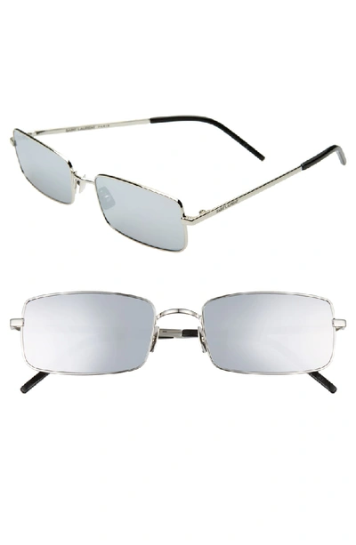 Saint Laurent 56mm Rectangle Sunglasses - Silver/ Silver