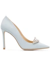 Jimmy Choo Romy 100 Something Blue Moire Fabric Pointy Toe Pumps With Crystal Tiara In Something Blue/crystal
