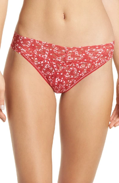 Hanky Panky I Heart Peppermint Lace Original-rise Thong In Red Multi