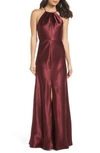 Jenny Yoo Cameron Halter Neck Satin Back Gown In Hibiscus