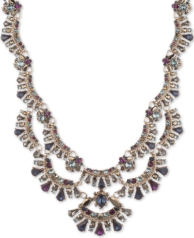 Marchesa Gold-tone Stone & Crystal Scalloped Multi-layer 18" Statement Necklace
