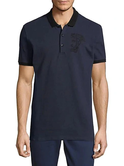 Versace Embroidered Cotton Polo In Light Orange