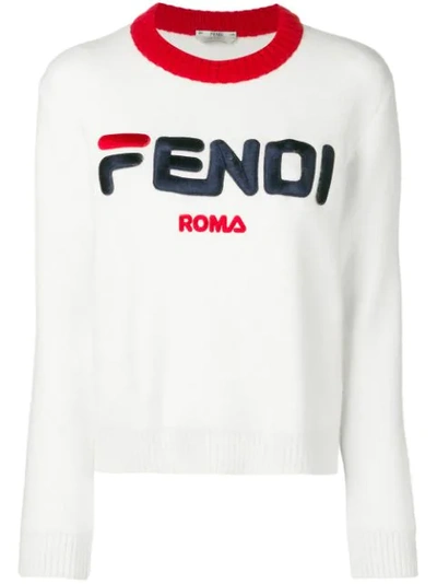 Fendi Logo Sweater In Bianco Blu Rosso