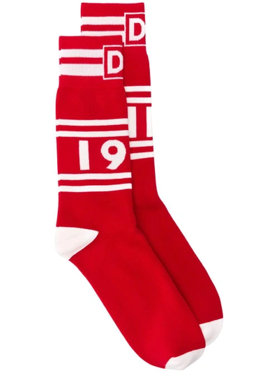 Dolce & Gabbana Printed Script Socks In Red