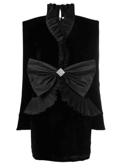 Alessandra Rich Bow Detail Ruffle Dress In Black