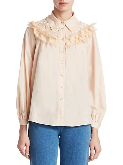 Chloé Lace Neck Blouse In Honey Nude