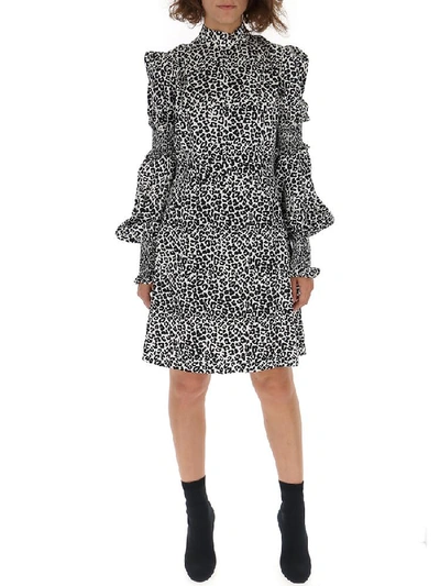 Wandering Leopard Print Ruffle Sleeves Dress In Black&white