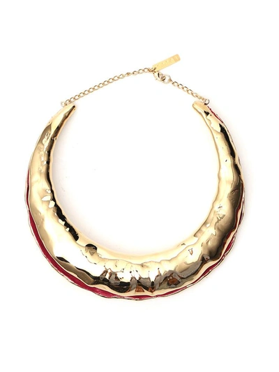 Marni Enamelled Logo Plaque Choker Necklace In Gold