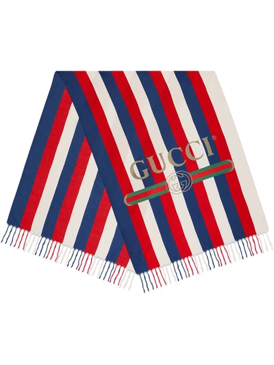 Gucci Sylvie Modal And Silk Striped Scarf In White/blue/red