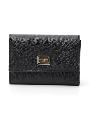 Dolce & Gabbana Dauphine Tri-fold Leather Wallet In Black