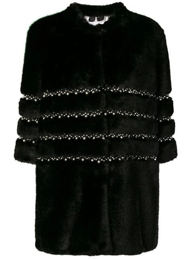 Ainea Embellished Faux Fur Jacket In Black