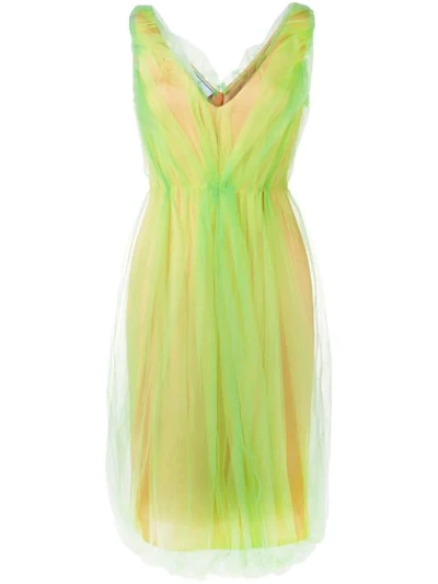 Prada Tulle Overlay Dress - 绿色 In Beige,green