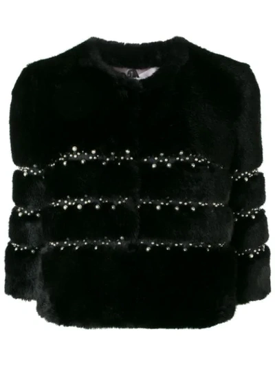 Ainea Cropped Faux Fur Jacket In Black