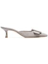 Manolo Blahnik Grey Maysale 50 Buckle Suede Mules