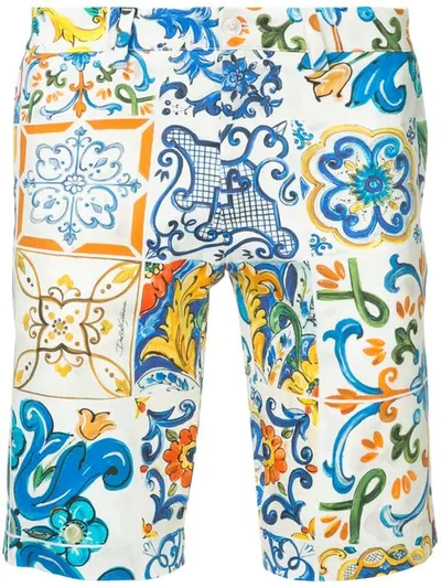 Dolce & Gabbana Sicilian Print Fitted Shorts In White