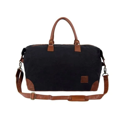 Mahi Leather Classic Travel Bag In Black Canvas & Brown Leather