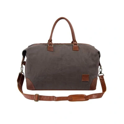 Mahi Leather Classic Travel Bag In Grey Canvas & Brown Leather