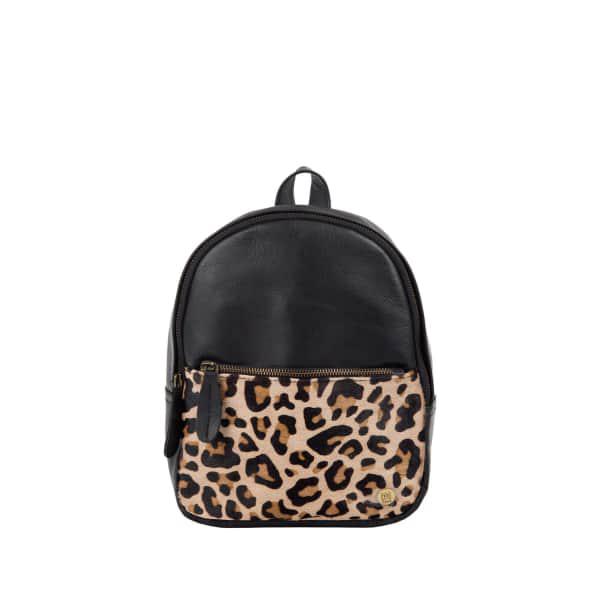Mahi Leather Mini Backpack In Ebony Black Leather With Leopard Print ...
