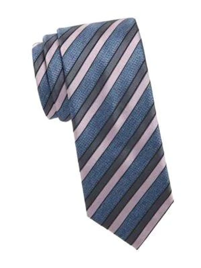 Brioni Woven Stripe Silk Tie In Grey Blue