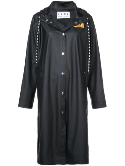 Proenza Schouler Pswl Hooded Rubberized Raincoat In Black