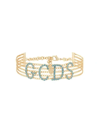 Gcds Crystal Embellished Logo Necklace In Gold