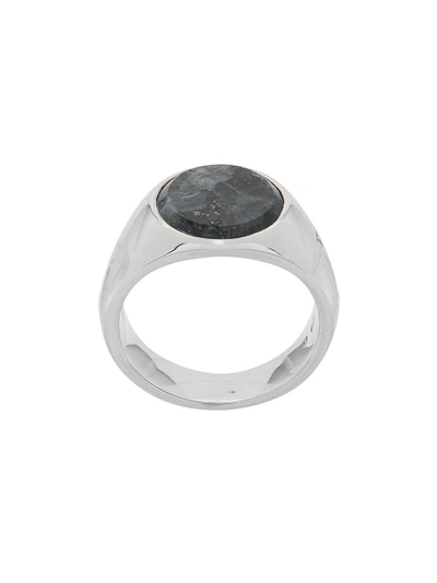 Tom Wood Small Flush Larvikite Circle Ring In Silver