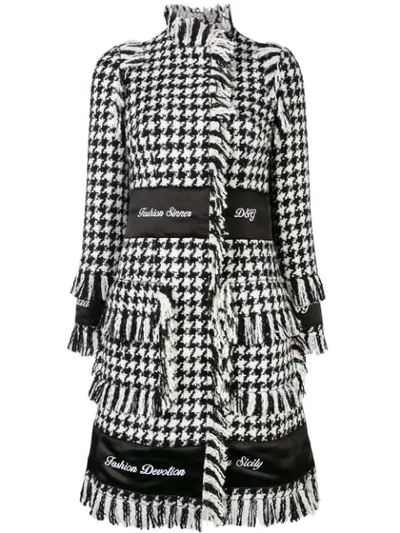 Dolce & Gabbana Houndstooth Embroidered Coat In Black