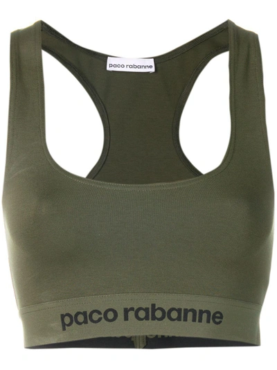 Rabanne Logo-jacquard Sports Bra In Green