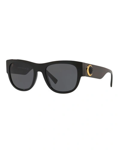 Versace Medusa Head & Greek Key Square Sunglasses In Black/gray