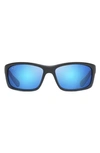Maui Jim Kanaio Coast 61mm Polarizedplus2® Rectangular Sunglasses In Matte/ Blue/black Stripe