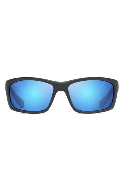 Maui Jim Kanaio Coast 61mm Polarizedplus2® Rectangular Sunglasses In Matte/ Blue/black Stripe