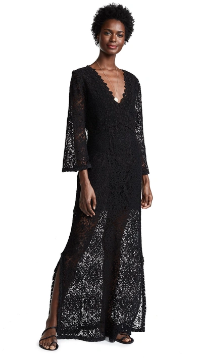Temptation Positano Rennel Long Sleeve Crochet Dress In Black