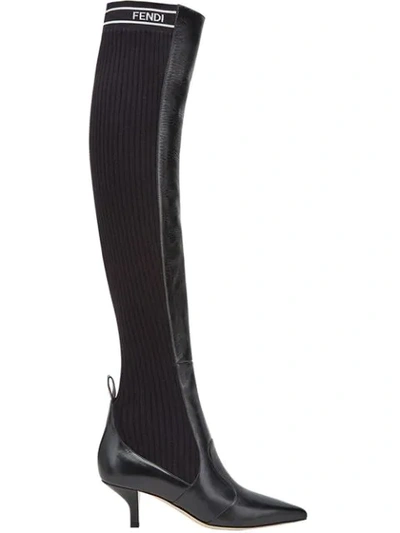 Fendi Rockoko Thigh-high Boots In F07lv-black+black White