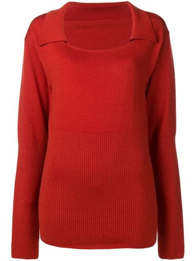Jacquemus Square Neck Wool Polo Sweater In Red