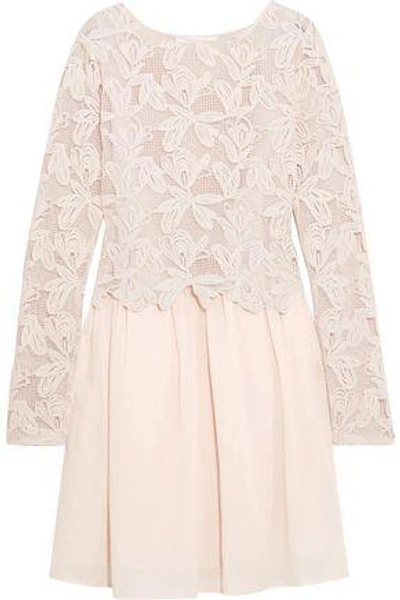 See By Chlo Layered Guipure Lace And Cotton-voile Mini Dress In Pastel  Pink | ModeSens