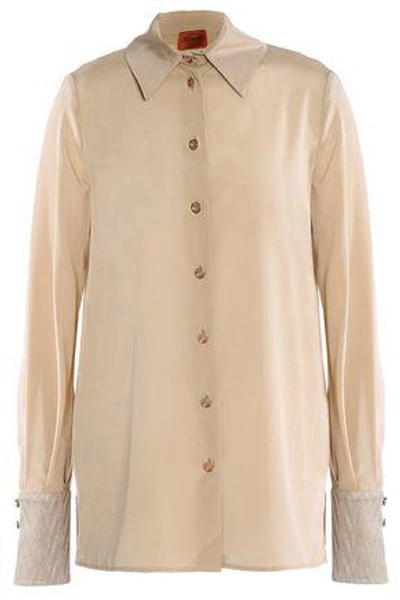 Missoni Woman Metallic Crochet Knit-trimmed Stretch Silk-blend Shirt Sand