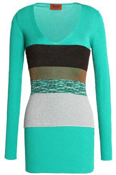 Missoni Woman Color-block Ribbed Cotton Sweater Jade