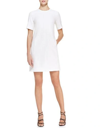 Lela Rose Short-sleeve Seamed Tunic Dress In Ivory