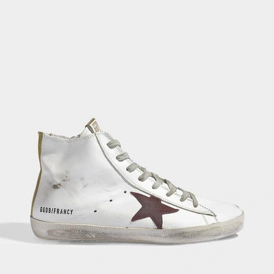 Golden Goose Hightop Francy Sneakers In White And Purple Smooth Calfskin