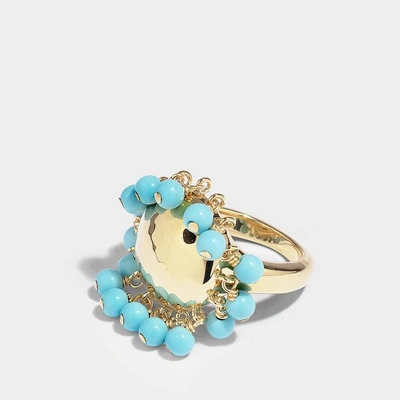 Aurelie Bidermann Ana Ring In Turquoise Resin And 18k Gold-plated Brass - Outlet Us