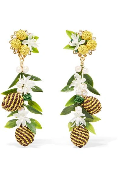 Mercedes Salazar Tropic Pineapple Gold-plated, Resin And Faux Pearl Clip Earrings In Yellow