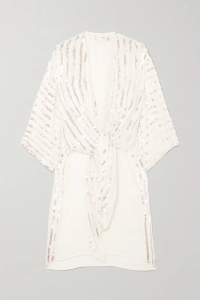 Temperley London Neri Tie-front Sequin-embellished Crepe Kimono In Ivory