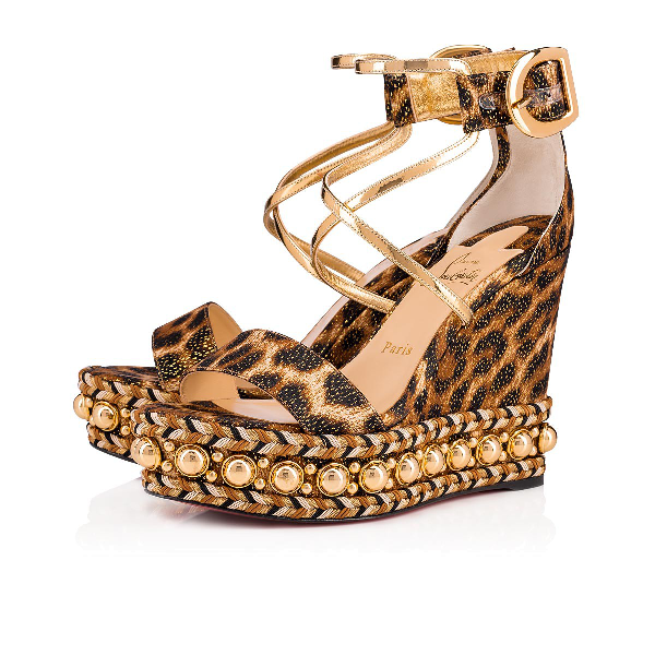 Christian Louboutin Chocazeppa Leopard Wedge Red Sole Espadrille