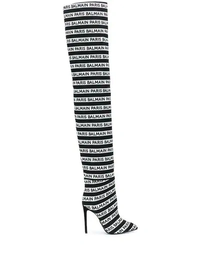 Balmain Janis Logo Over-the-knee Boots, Noir Blanc In Black