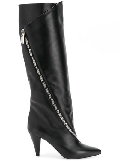 Givenchy Leather Asymmetric Knee Boots In Nero