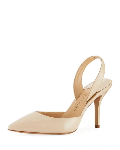 Paul Andrew Mid-heel Leather Slingback Pumps In Sand