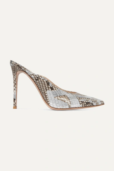 Gianvito Rossi Python Pointed Slide Mules In Silver